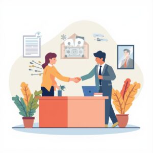 lucid origin generate image of staffemployee taking loan from 3